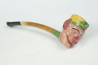 19th Century Victorian novelty ceramic pipe having a bowl in the form of Mr Punch. Measures 15cm.