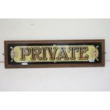 ' PRIVATE ' pub style wall sign on mirrored glass, circa 1960s / 70s, the lettering in red, gold &