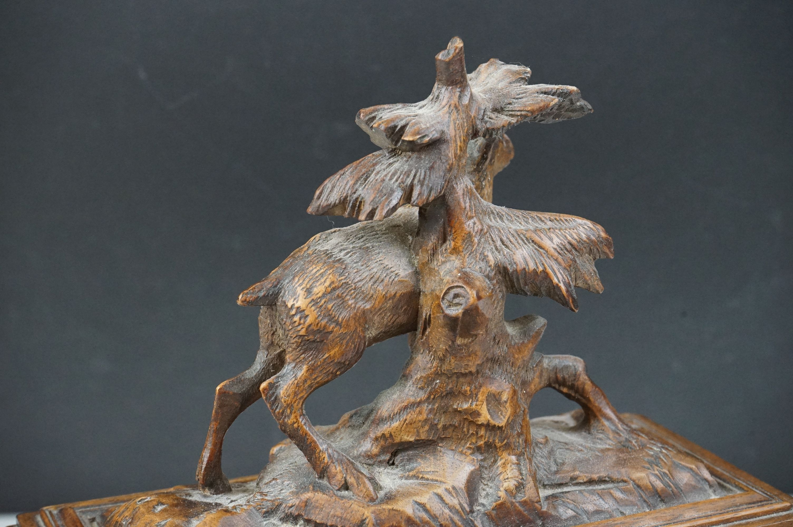 Late 19th Century Victorian Black Forest carved wooden box having a carved goat to the lid, with - Image 7 of 9
