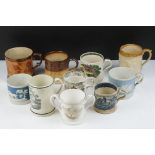 Collection of 19th Century Victorian ceramic mugs to include lustre, souvenir (Glastonbury abbey)