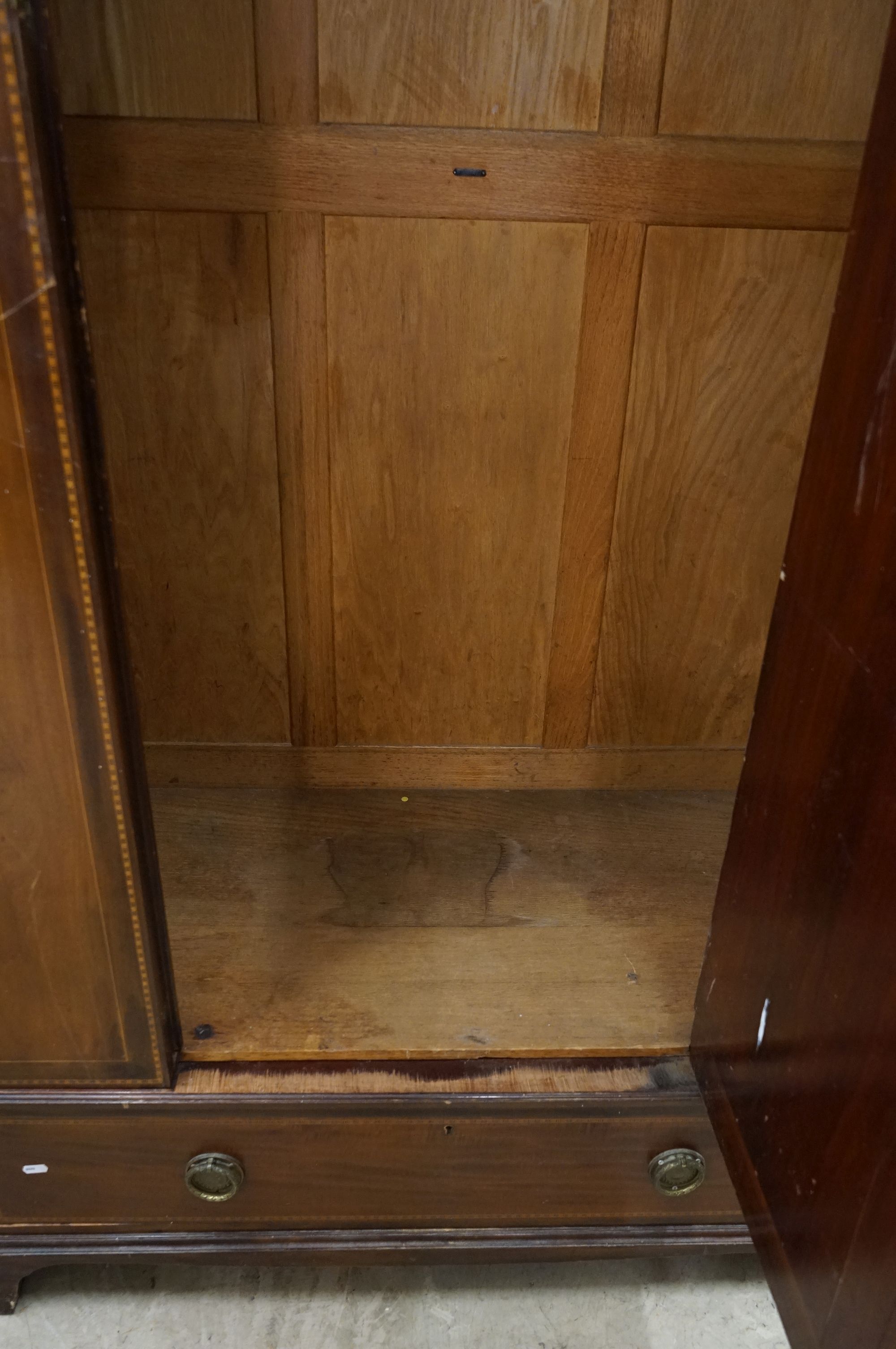 Edwardian Mahogany Inlaid Wardrobe, the single mirrored door opening to a hanging space above a long - Image 7 of 11