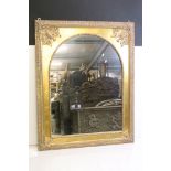 19th century style Gilt Framed Mirror with moulded leaf detail and arched plate, 102cm x 128cm