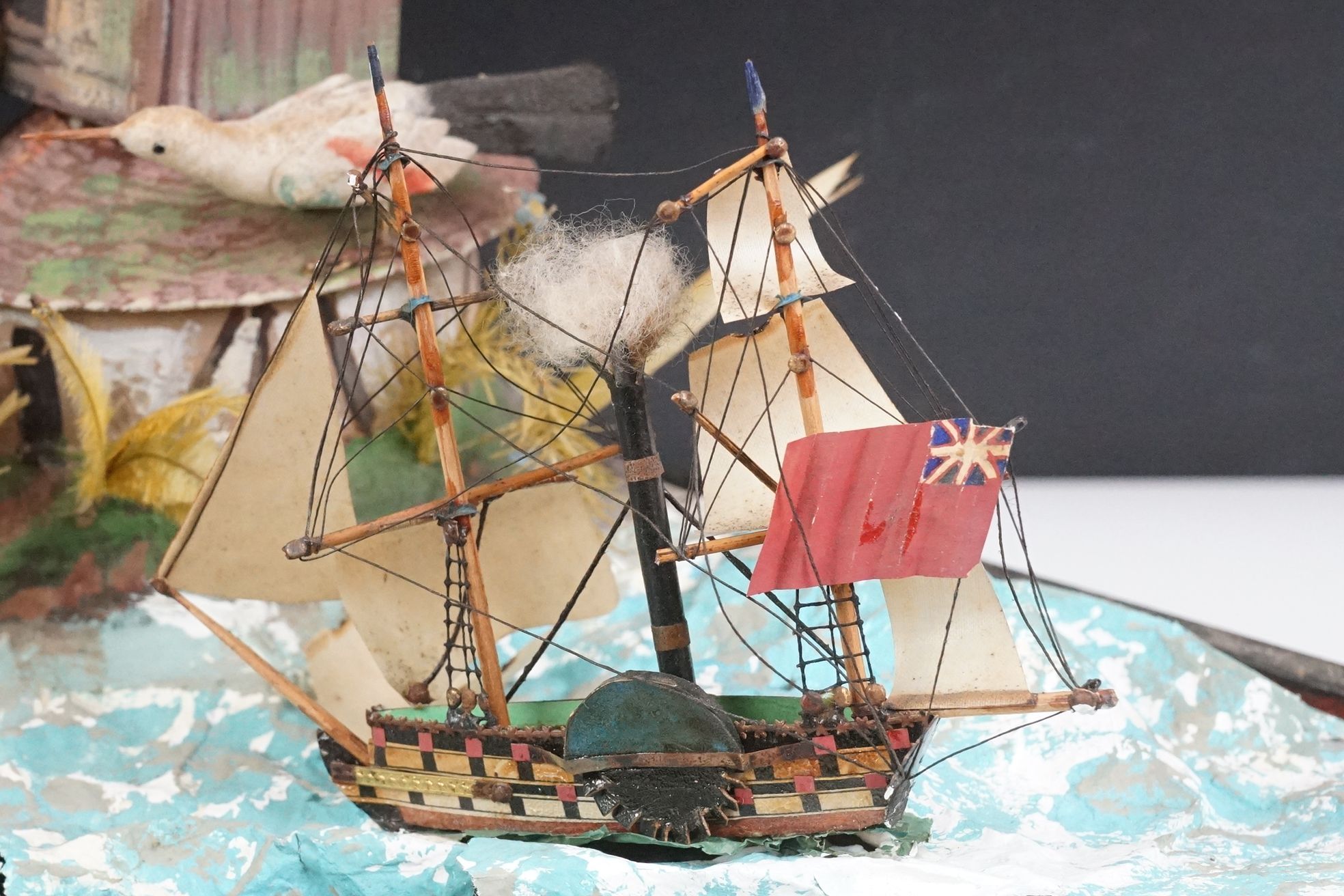 19th Century Victorian diorama automaton featuring a sea side scene including a model boat and - Image 4 of 9