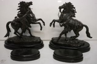 After Guillaume Coustou I - A pair of patinated bronze ' Marley Horse ' sculptures featuring rearing