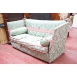 Knole style Green Upholstered Drop End Sofa with square back
