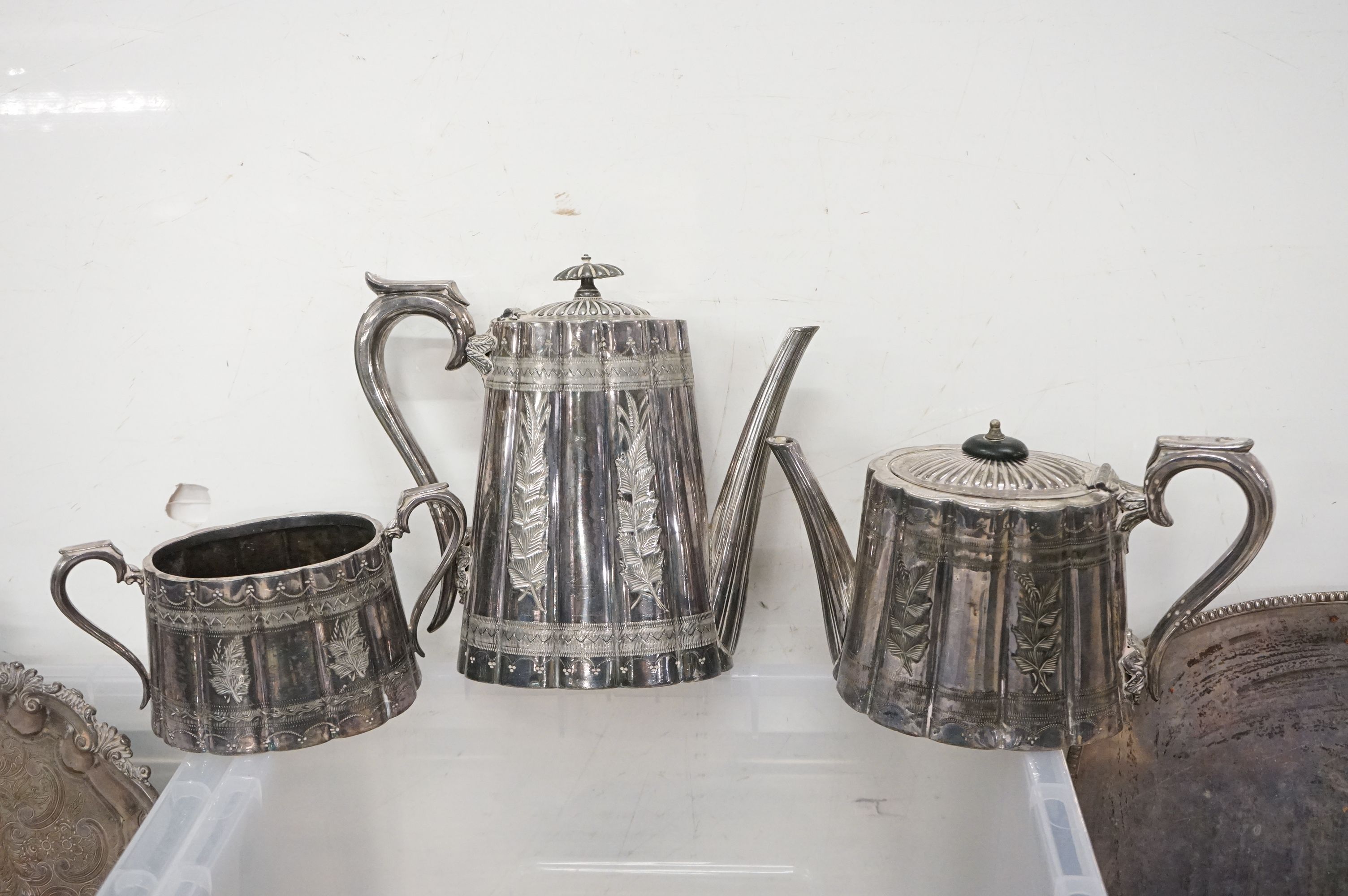 Collection of mixed silver plate to include a four-piece tea set, teapots, serving trays & dishes, - Image 3 of 7