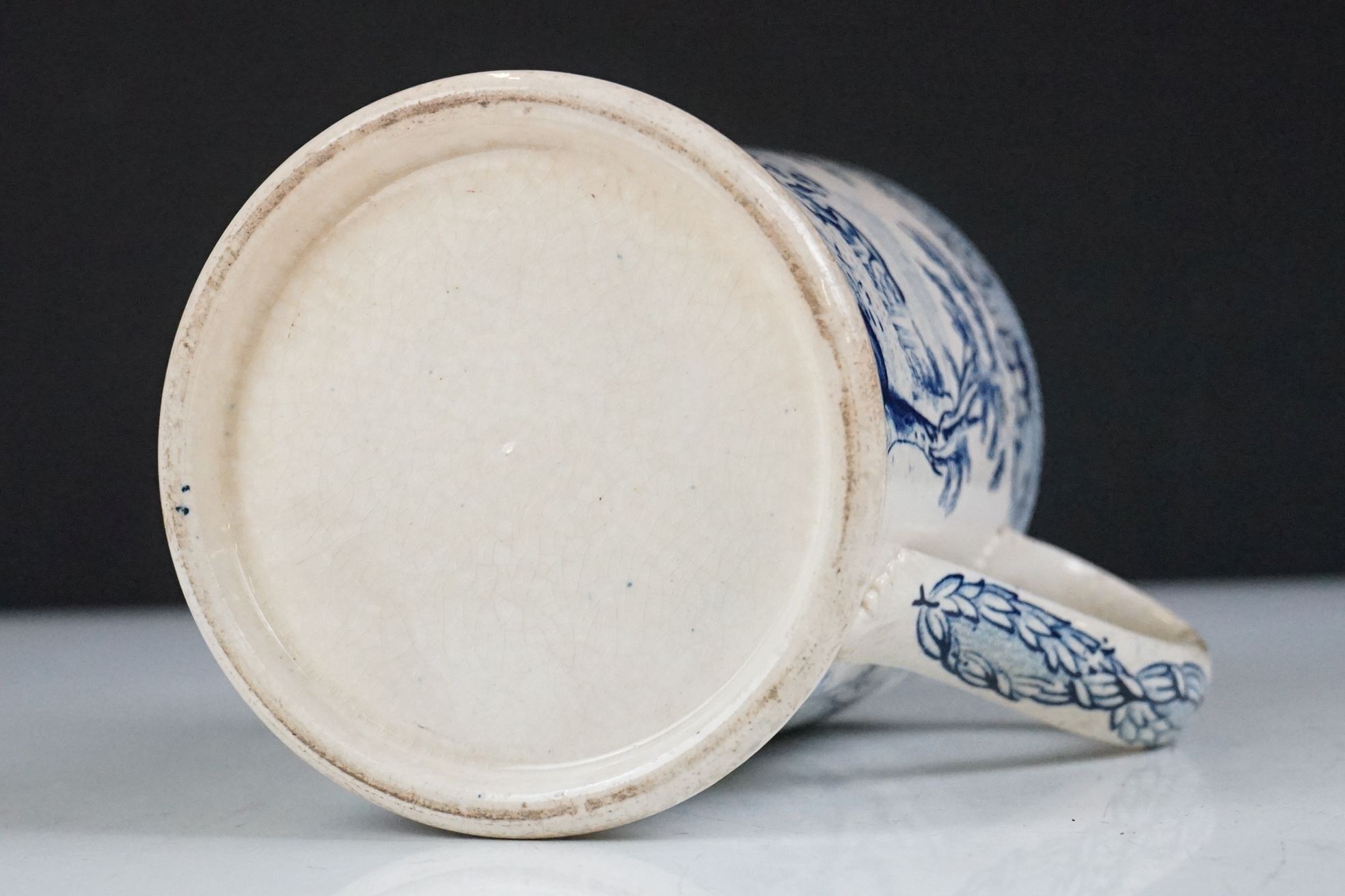 Four 19th century blue & white printed ceramic tankards, featuring early 19th century and Willow - Image 7 of 27