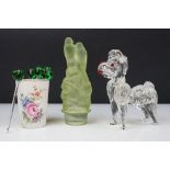 20th Century glass to include Art Deco pressed glass bird figural lid, mid Century poodle dog