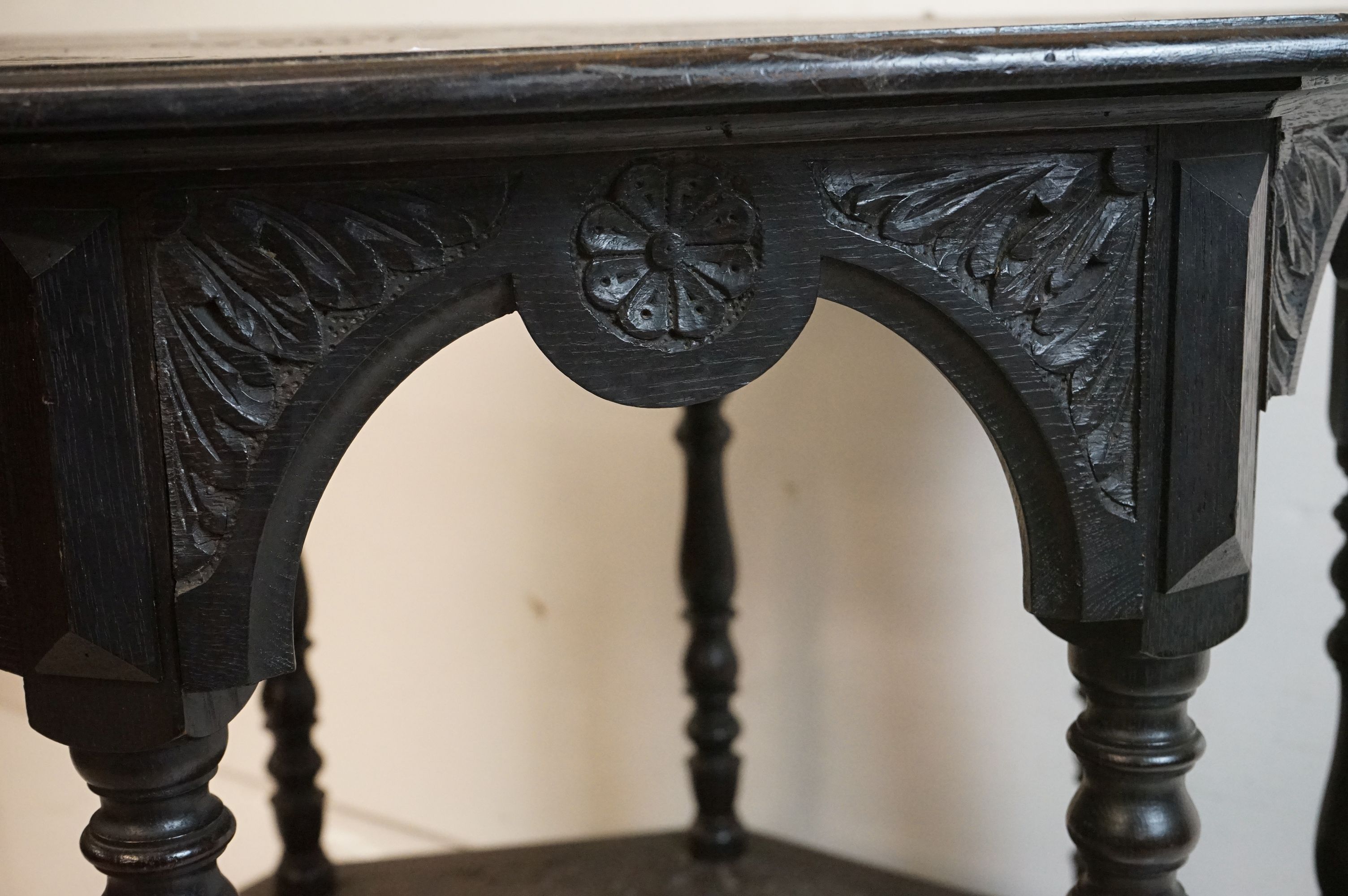 Victorian Dark Oak Octagonal Centre Table in the 17th century manner with carved decoration, - Image 5 of 10