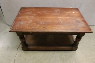 Stained Pine Rectangular Coffee Table with shelf below, 91cm long x 43cm high