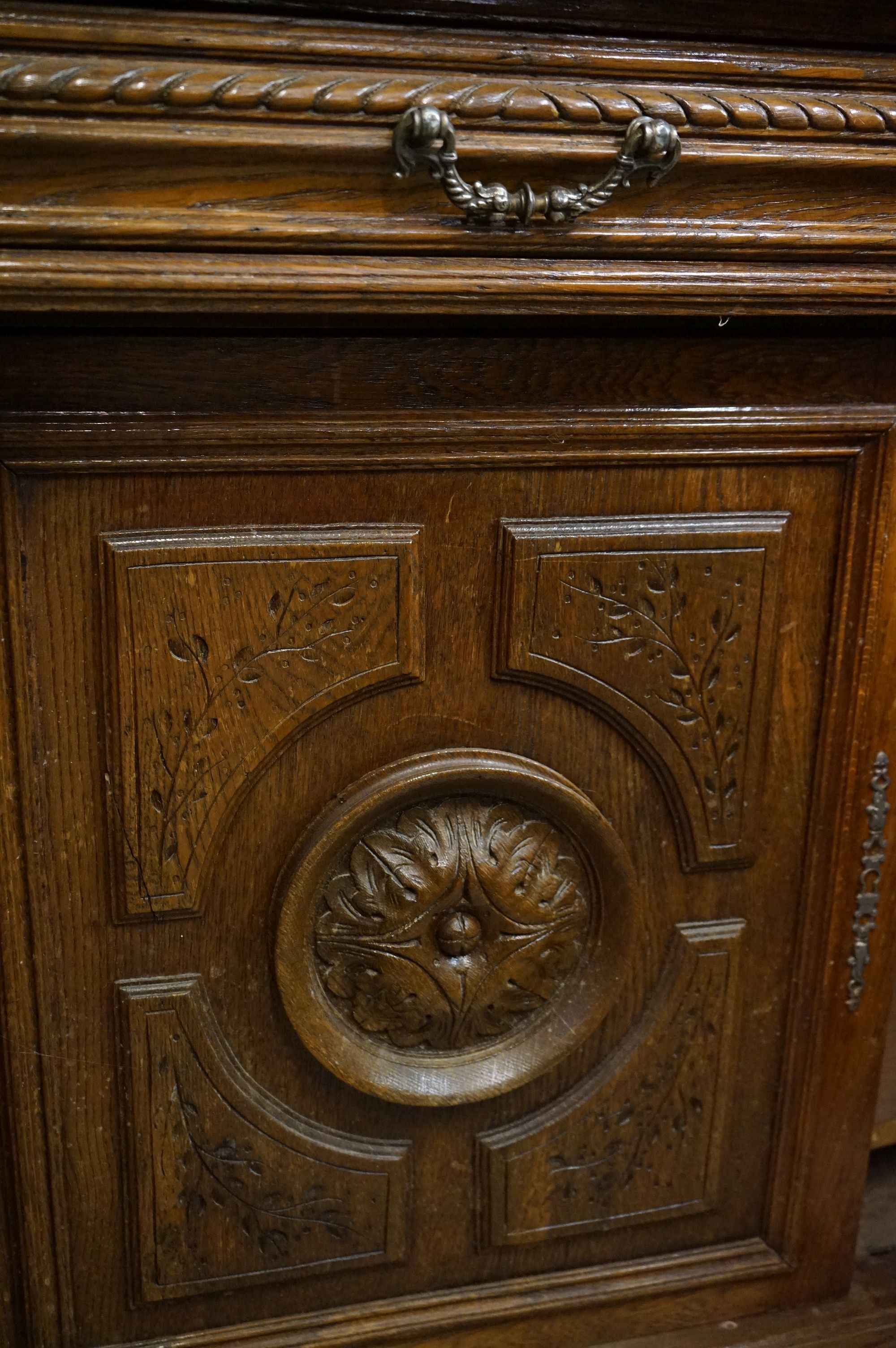 19th century Carved Oak Gothic Cabinet, the upper structure with three carved panel doors, all - Image 18 of 18