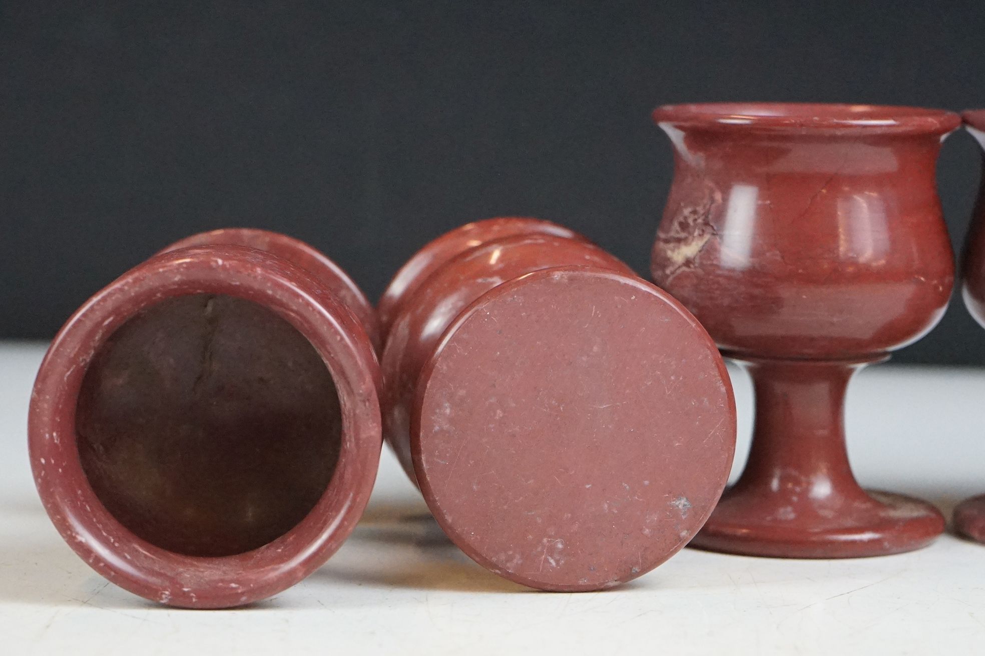 Carved marble footed storage jar & cover (approx 23.5cm high), together with a set of six footed - Image 11 of 13