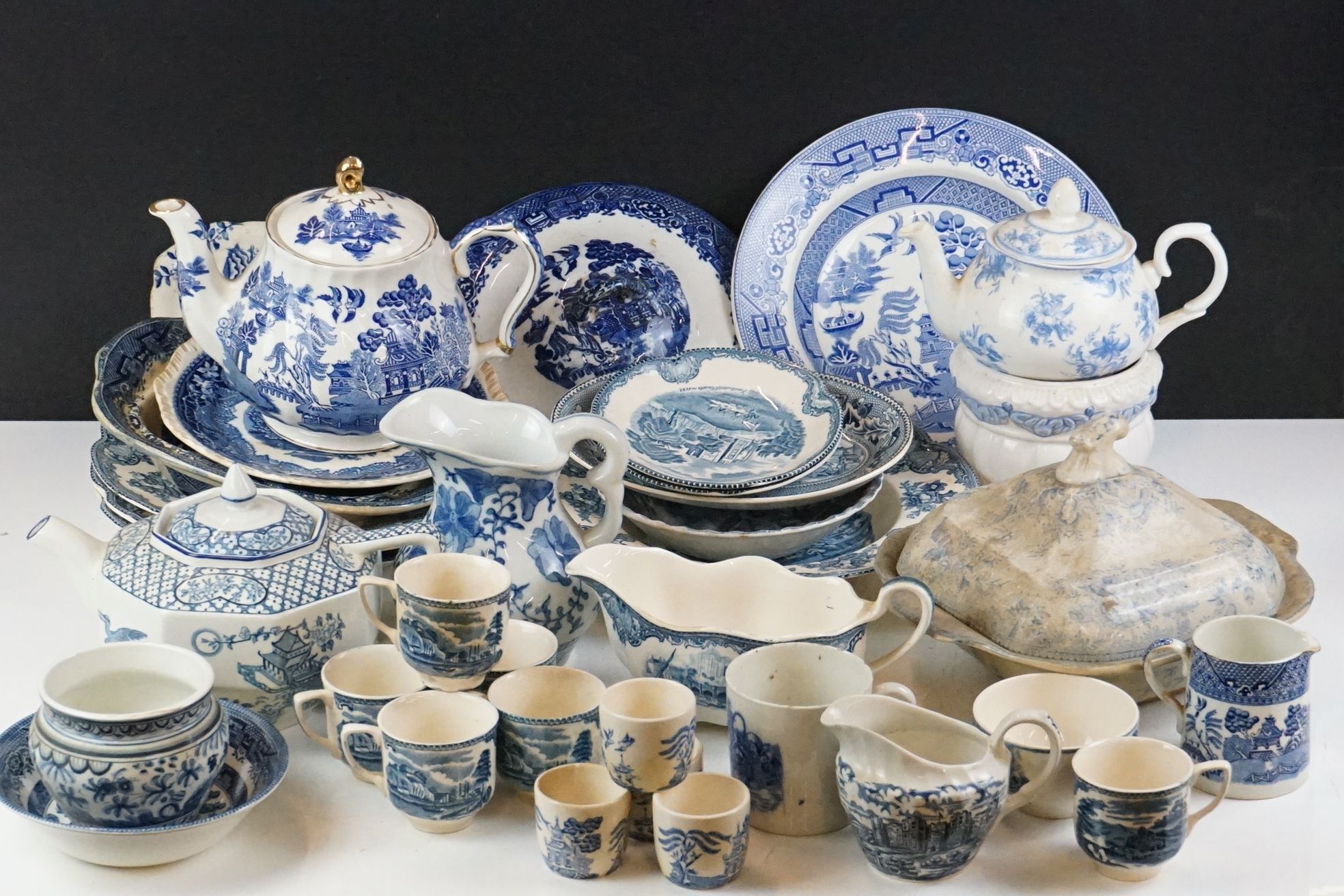 Collection of 19th Century and later blue and white ceramics to include Mason's, Johnson Brothers,