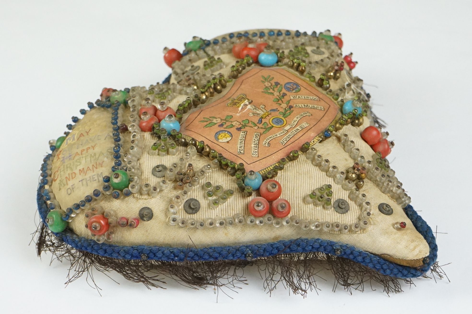 Four 19th Century Edwardian pin cushions to include one commemorative example stitched with a - Image 13 of 14