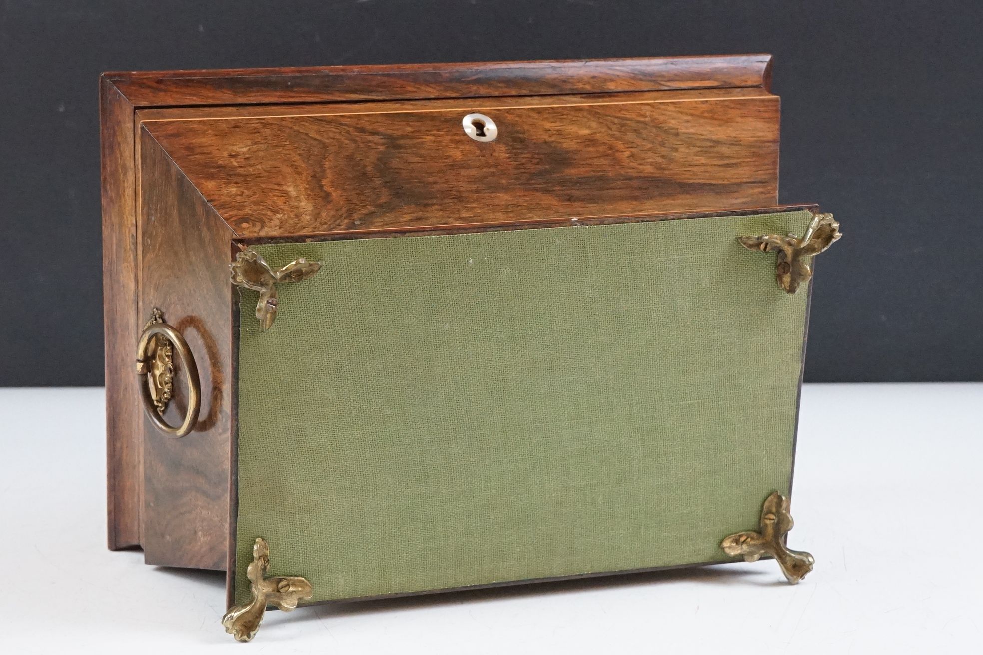 Early 20th Century satinwood inlaid casket box having a hinged lid, with tapering body raised on paw - Image 10 of 12