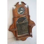 Victorian Walnut and Marquetry Inlaid Combination Hall Mirror and Shelf, 65cm wide x 95cm high