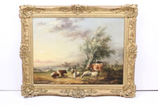 Thomas Sidney Cooper (1803 - 1902), study of cattle and sheep against a landscape scene, oil on