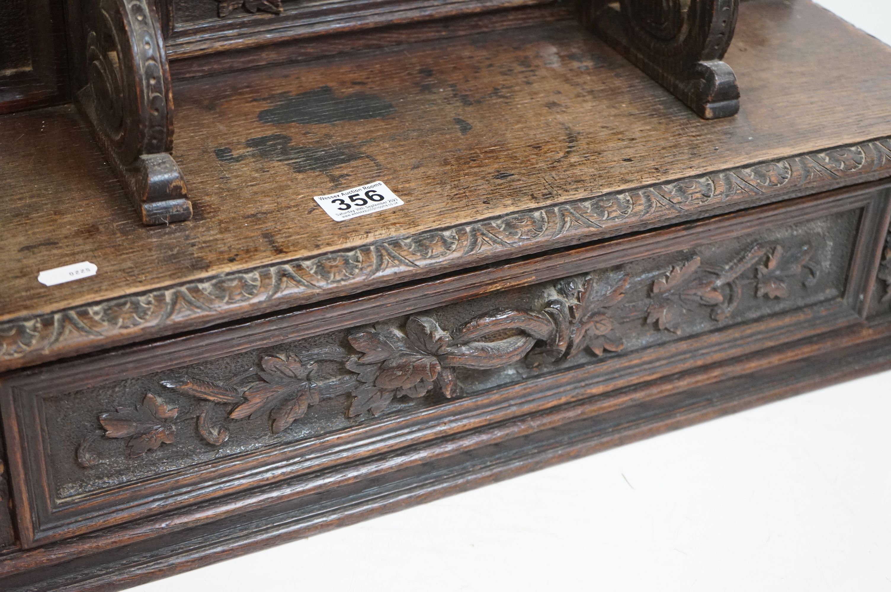 19th century Carved Oak Hanging Cabinet, the shaped back with a shelf over a single drawer, with - Image 5 of 8