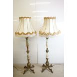 Pair of Onyx and Brass Standard Lamps with shades, total height 77cm