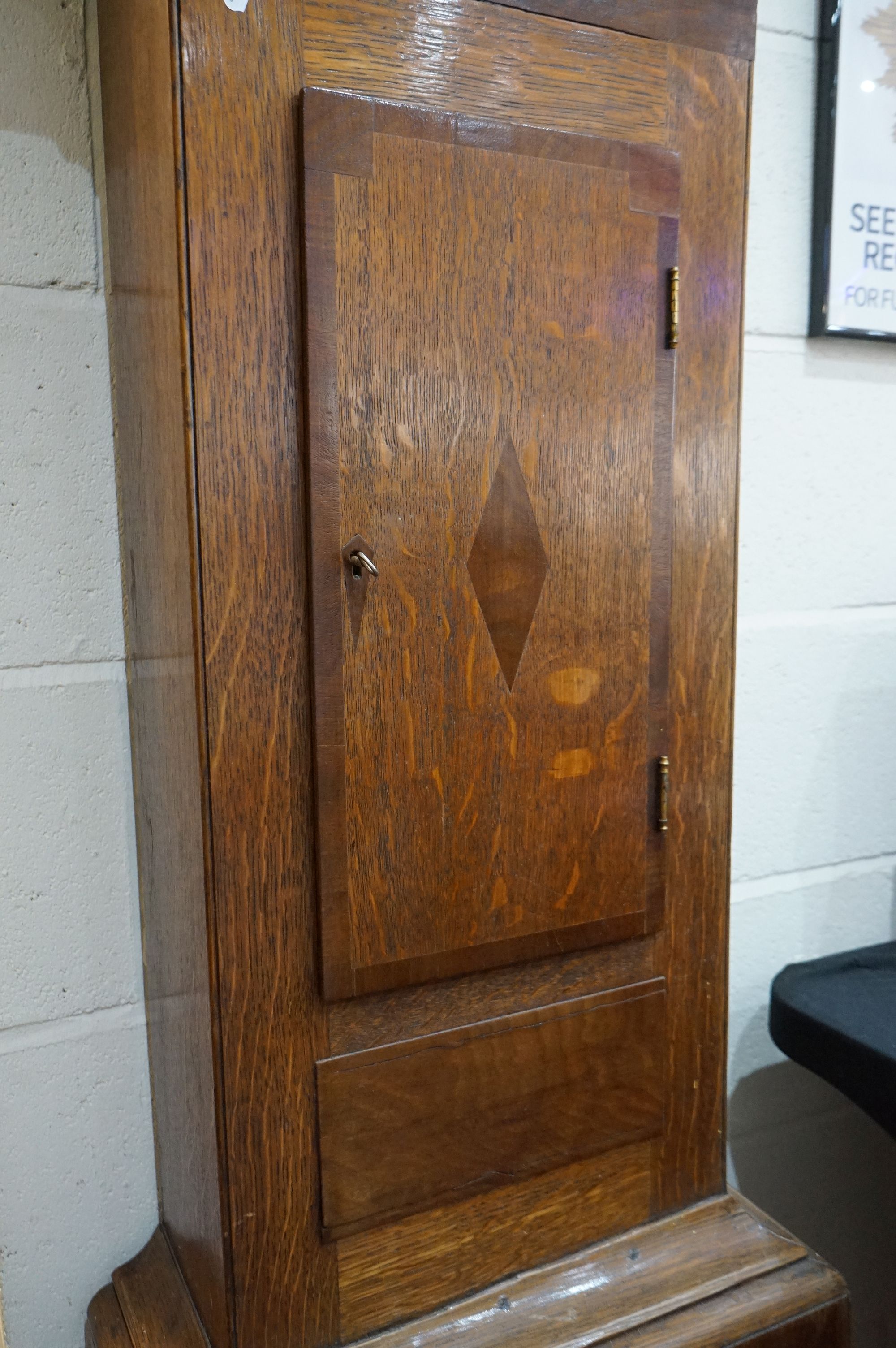 18th century Oak and Mahogany Longcase Clock, with swan break neck pediment, the square hood holding - Image 5 of 10