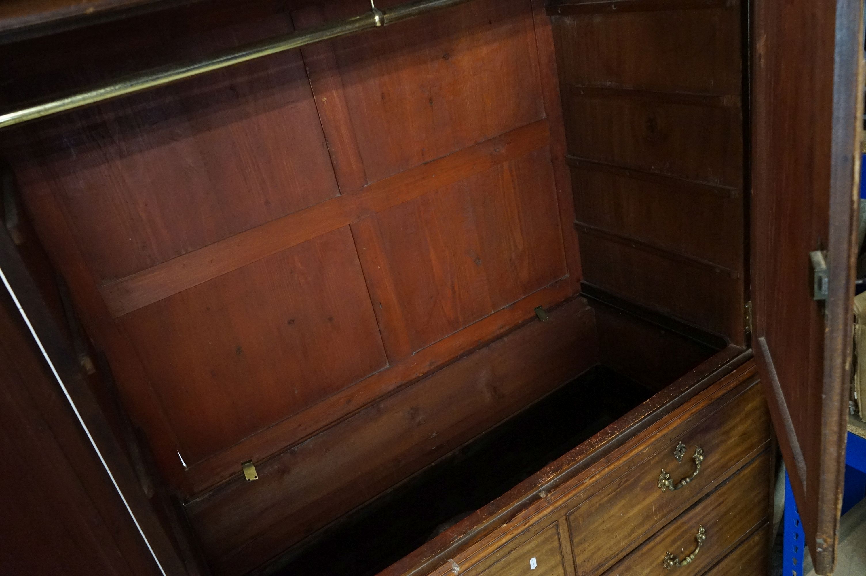 George III Mahogany Linen Press, now converted to a wardrobe, the two door opening to a hanging - Image 4 of 8