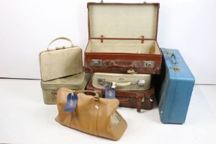 Vintage luggage - Seven vintage bags & suitcases / trunks to include a leather Gladstone bag,