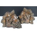 Pair of 19th century carved oak corner wall brackets in the form of grotesque masks (approx 20.5cm