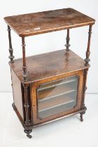 Victorian Walnut and Burr Walnut Music Cabinet with shelf above a single glazed door opening to
