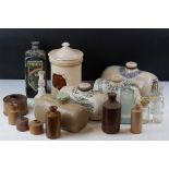 Collection of 19th Century stoneware to include stoneware footwarmers, a lidded apothecary jar,