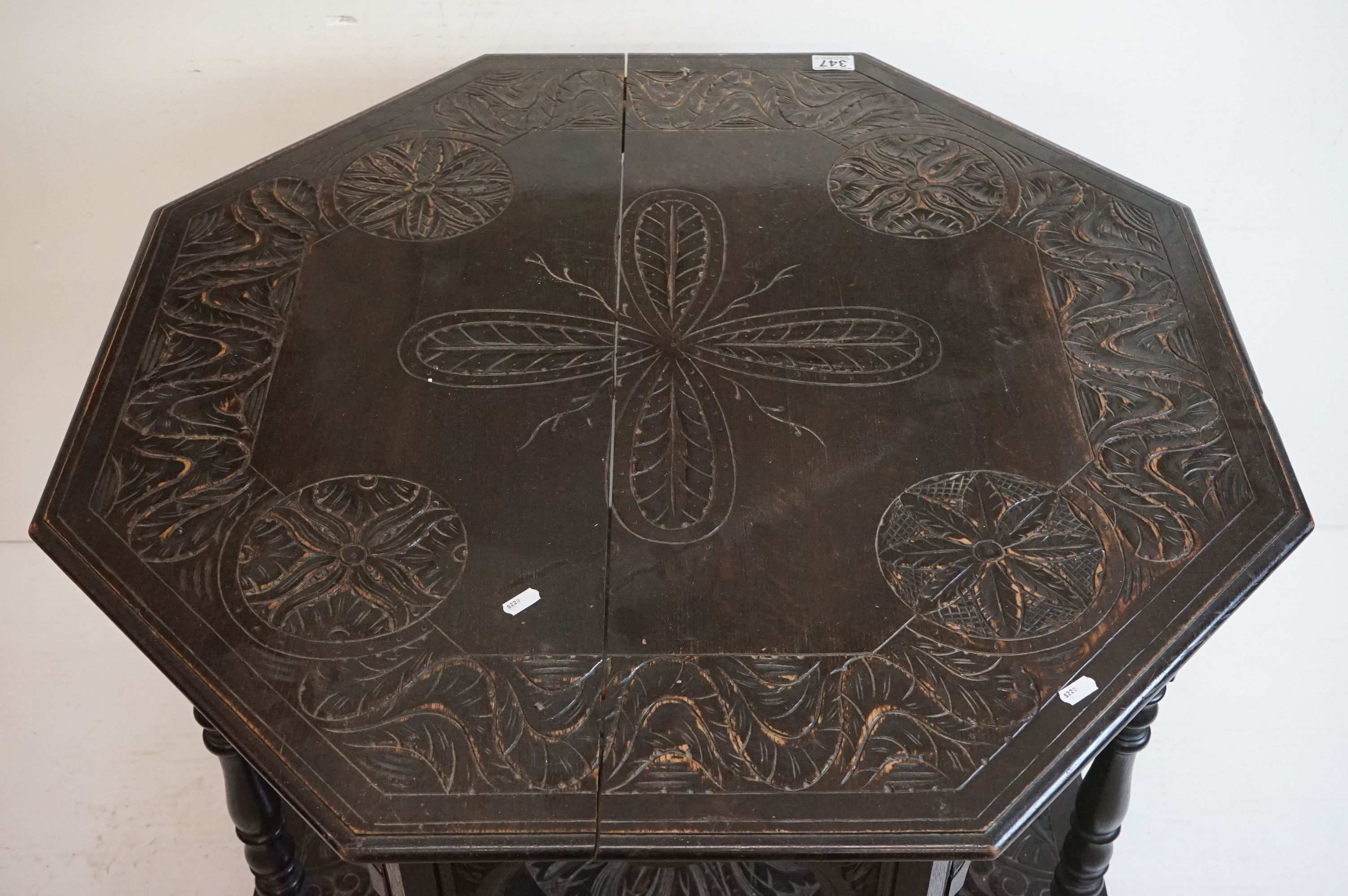 Victorian Dark Oak Octagonal Centre Table in the 17th century manner with carved decoration, - Image 2 of 10