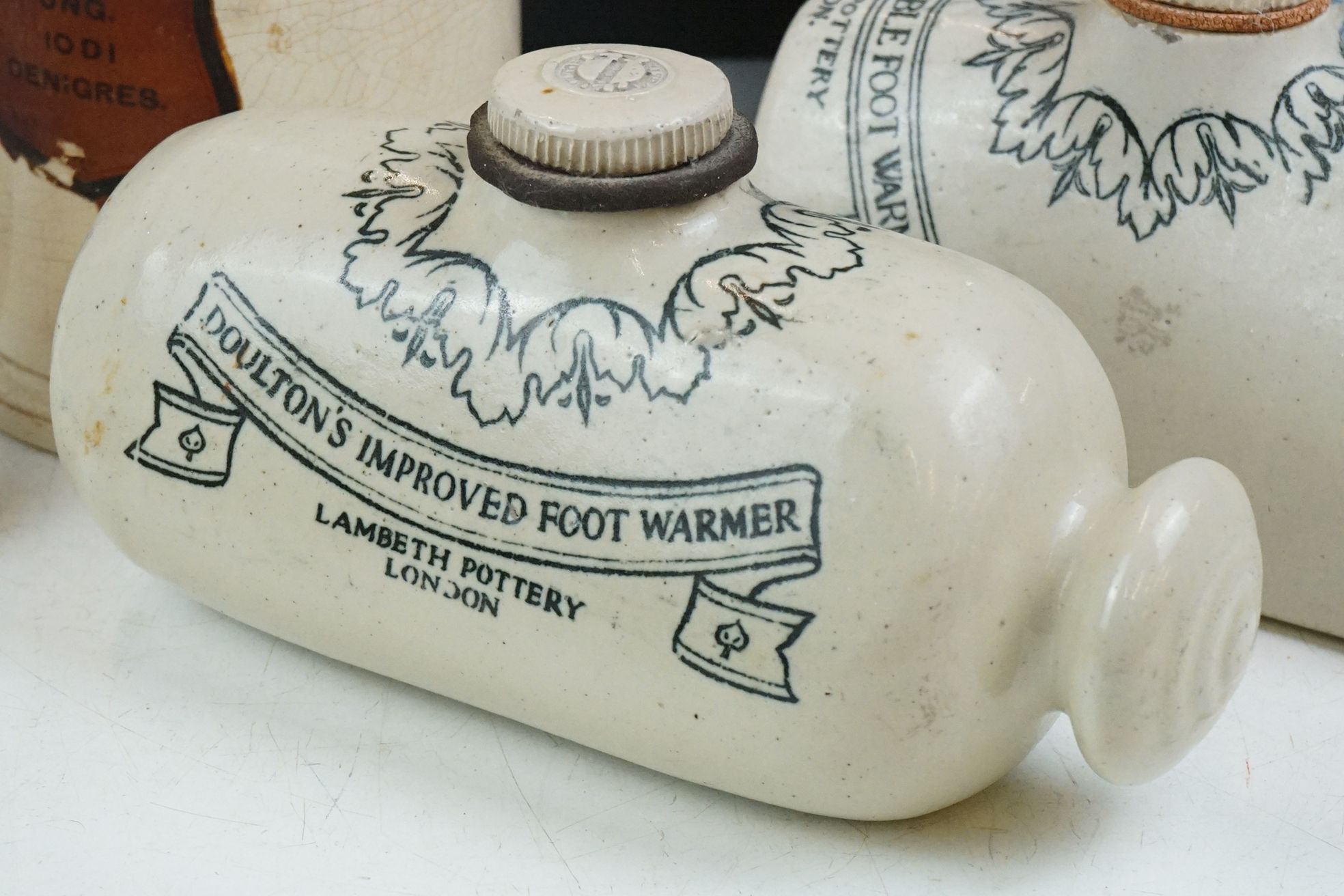 Collection of 19th Century stoneware to include stoneware footwarmers, a lidded apothecary jar, - Image 5 of 11