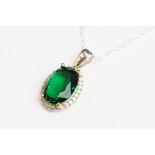 Silver CZ and faux Emerald Pendant Necklace