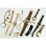 Collection of assorted watches to include two silver cased pocket watches, a Sekonda pocket watch,