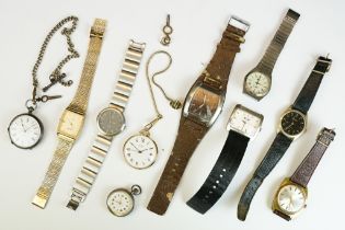 Collection of assorted watches to include two silver cased pocket watches, a Sekonda pocket watch,