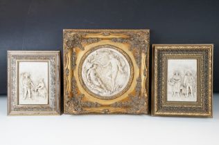 After Edward William Wyon (1811-55), a relief moulded alabaster plaque in giltwood frame, with two