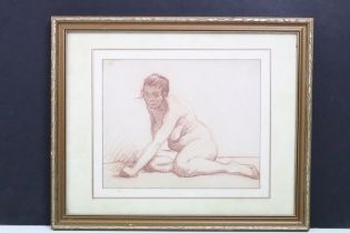 Sienna Conte Crayon Study of a Female Nude in recline, 27.5cm x 34cm