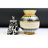 Moorland Chelsea Works Burslem vase of globular form with flared neck, geometric & striped design (