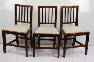 Set of Six Late 19th / Early 20th century Ash Dining Chairs with square backs and drop-in seats,