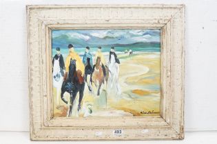 Roland Lefranc (French 1931 - 2000) Horse riders on a beach, oil on canvas, signed lower right, 32.5