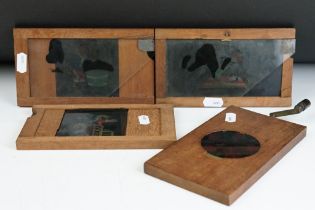 A group of three 'Circus Performer' magic lantern slides together with a kaleidoscope example.