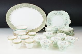 19th century porcelain tea set for six, with turquoise & gilt decoration (6 sups & saucers and sugar