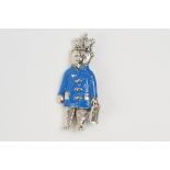 Silver and Enamel Brooch in the form of Paddington Bear with Royal Crown