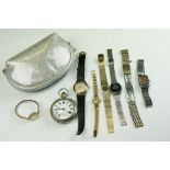 A small collection of mixed watches to include a NAMY 25 jewel wristwatch and a top winding pocket