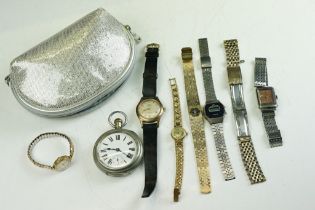 A small collection of mixed watches to include a NAMY 25 jewel wristwatch and a top winding pocket