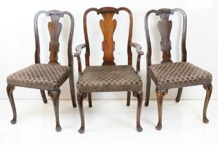 Set of Six Queen Anne style Dining Chairs including three carvers