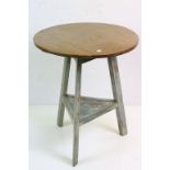 Fruitwood Cricket Table with painted and distressed base, 60cm diameter x 71cm high