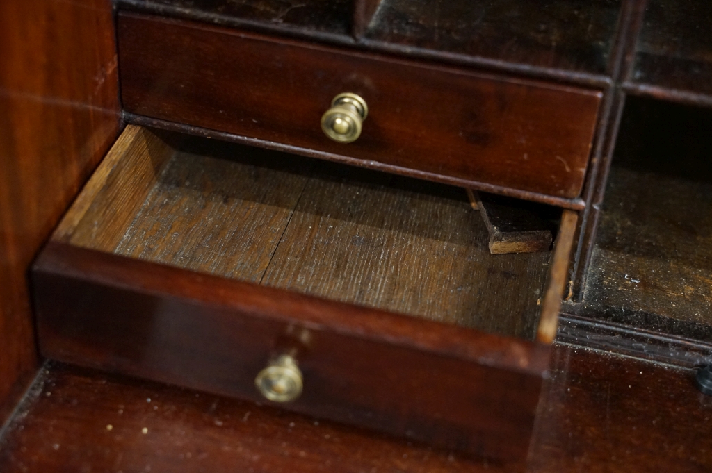 19th century Mahogany Inlaid and Cross-banded Bureau, the fall front opening to a fitted interior, - Image 4 of 12