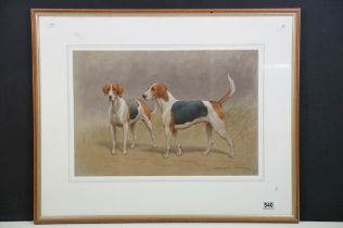 Harrington Bird (1846-1936) - An original watercolour painting depicting two American Foxhound