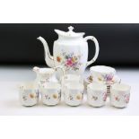 Royal Crown Derby 'Posies' pattern floral coffee set to include coffee pot & cover, 6 coffee