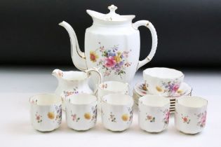 Royal Crown Derby 'Posies' pattern floral coffee set to include coffee pot & cover, 6 coffee